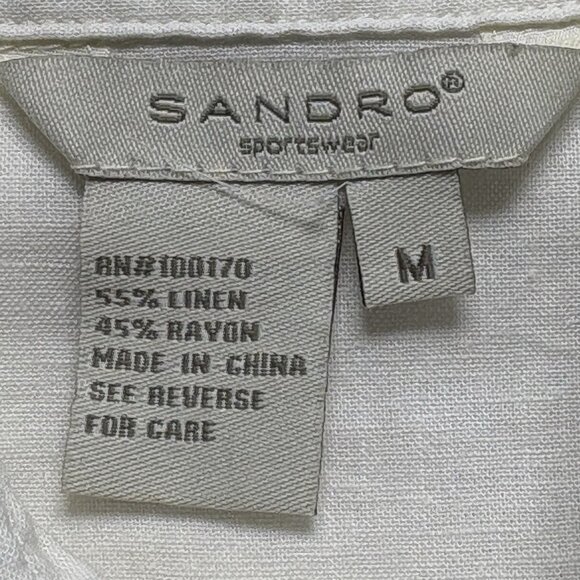 SANDRO Women Button Front Pleated Blouse Sleeveless Linen Blend Sz M White 13-3 - Picture 6 of 11